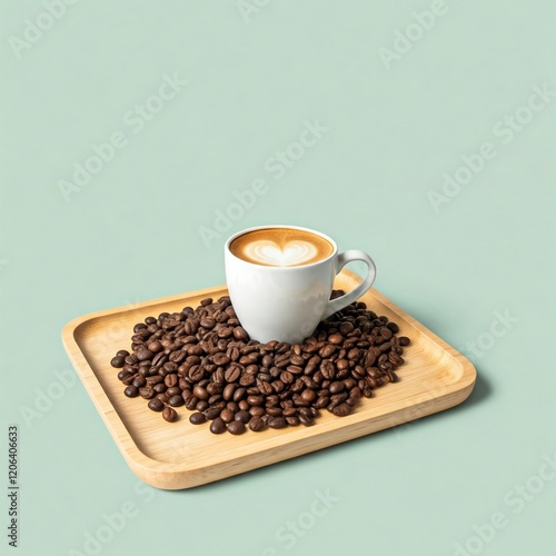 A hot cup of brown espresso with roasted coffee beans, a caffeinated morning beverage photo