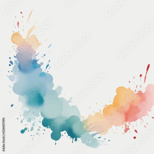 Bright colorful watercolor splash stain brush strokes on white background. Modern, vibrant aquarelle point. Rainbow trendy isolated design on white. Element. Vector watercolor drawing.