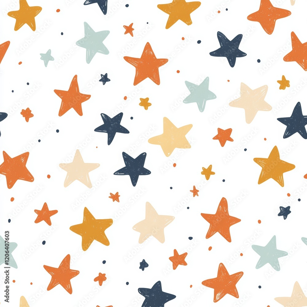 Obraz premium Whimsical hand drawn star pattern in soft colors for cheerful decorative use and backgrounds