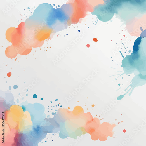 Bright colorful watercolor splash stain brush strokes on white background. Modern, vibrant aquarelle point. Rainbow trendy isolated design on white. Element. Vector watercolor drawing.