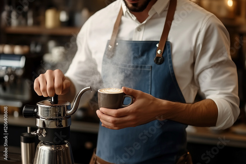 Wallpaper Mural Barista crafting latte art in a cozy coffee shop setting Torontodigital.ca