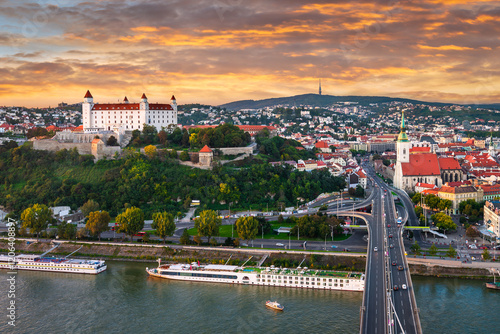 Sunset skyline of Bratislava, Slovakia photo