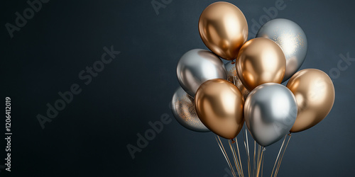 Wallpaper Mural A bouquet of metallic balloons in shades of gold and silver, arranged against an isolated dark background for celebration or special event design elements. High-quality photo with copy space on the le Torontodigital.ca