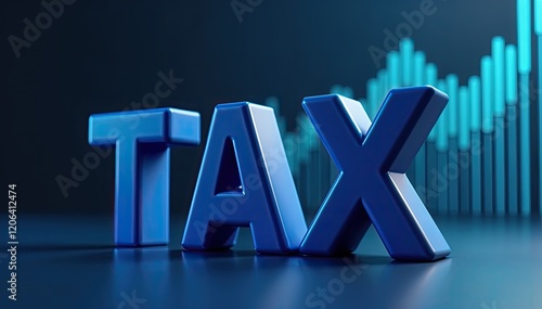 Blue 3D TAX letters against a financial graph background.  Concept image for tax season, financial planning, or investment.