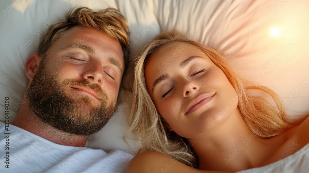 Cuddled in love, a couple finds peace and comfort during an afternoon nap Cuddled in love, a couple finds peace and comfort during an afternoon nap