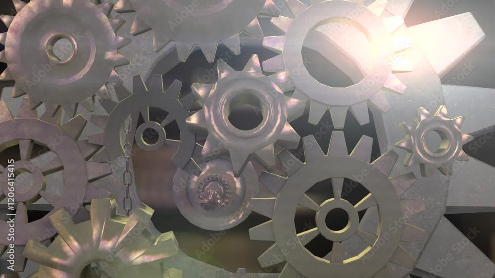 a background of mechanical big gears parts from a watch loop render 3d
