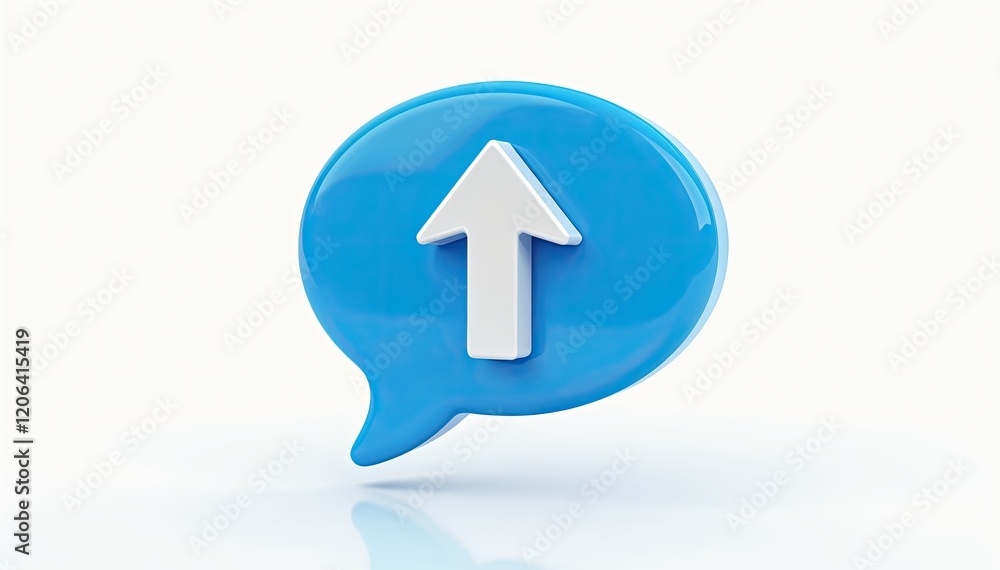 3D Render of a Blue Speech Bubble with an Up Arrow. Modern, clean design, perfect for communication or upload concepts. 3D Render of a Blue Speech Bubble with an Up Arrow. Modern, clean design, perfect for communication or upload concepts.