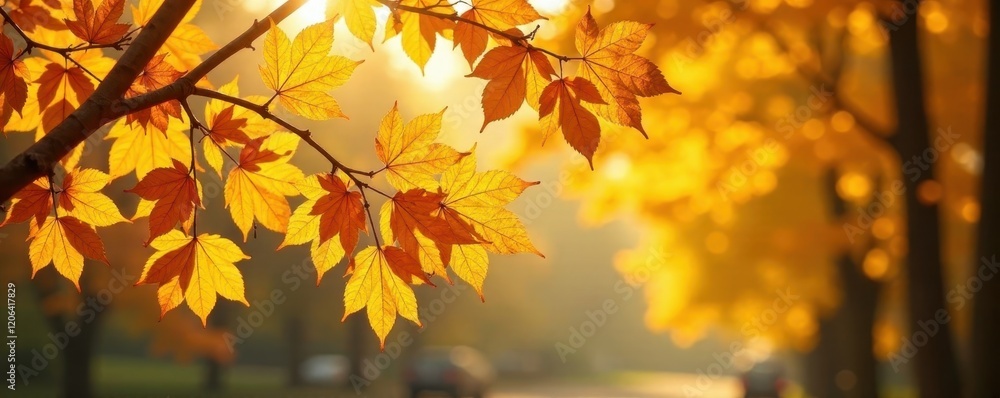 Leafy branches with yellow brown foliage in autumn, fall foliage, tree branches Leafy branches with yellow brown foliage in autumn, fall foliage, tree branches