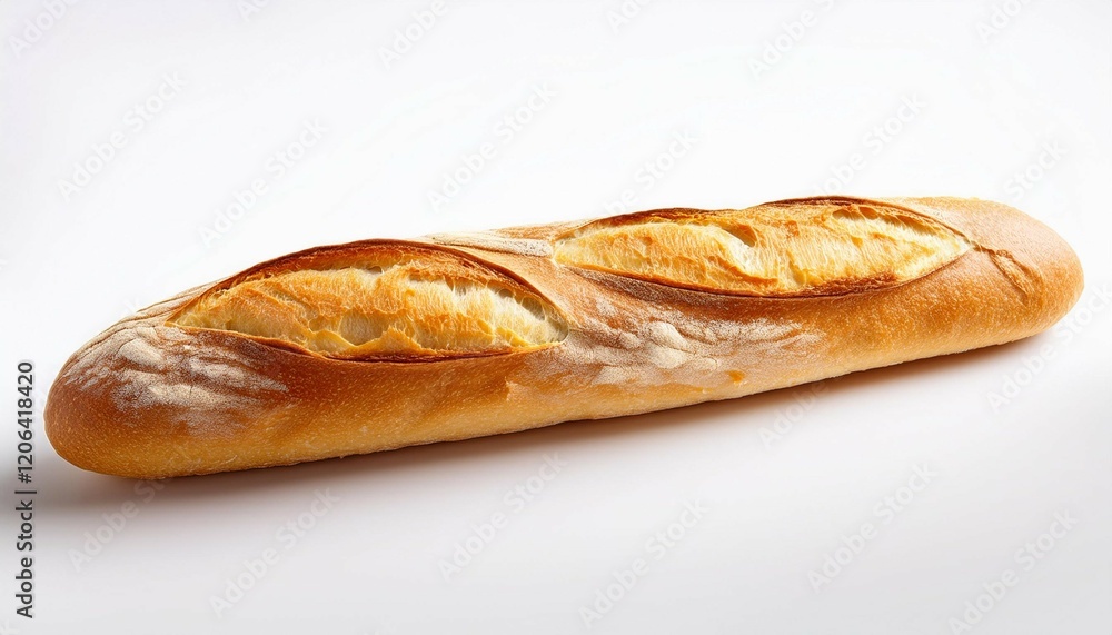 a baguette isolated against a white background showcasing its golden crust and elongated shape a baguette isolated against a white background showcasing its golden crust and elongated shape