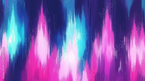 Abstract ikat pattern with modern holographic accents, neon tones of blue and pink, glowing effect, futuristic aesthetic, digital illustration photo