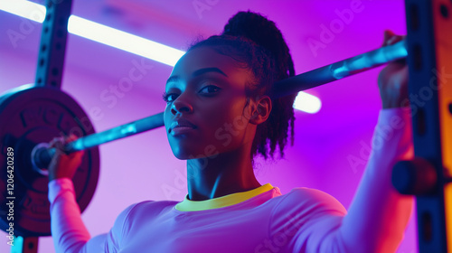 Fit Woman Overhead Squatting in Modern Gym Setting