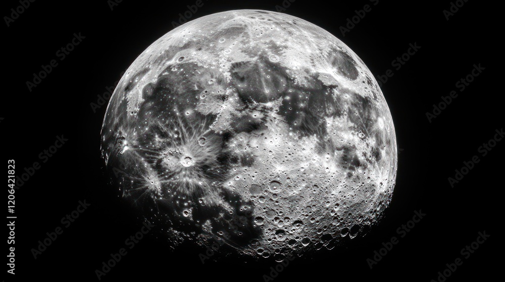 Detailed view of the moon's surface features. Detailed view of the moon's surface features.
