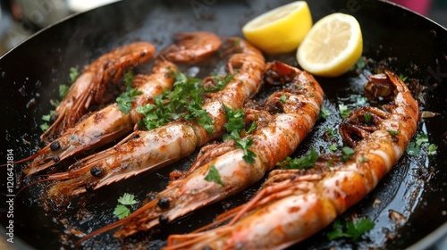 Wallpaper Mural Grilled shrimp garnished with herbs and lemon. Torontodigital.ca