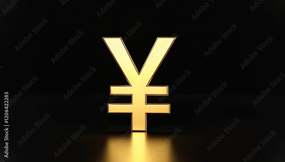 Obraz premium Gold Yen symbol on a black background. A simple, elegant image perfect for finance, business, or economic themes. High-quality 3D render.