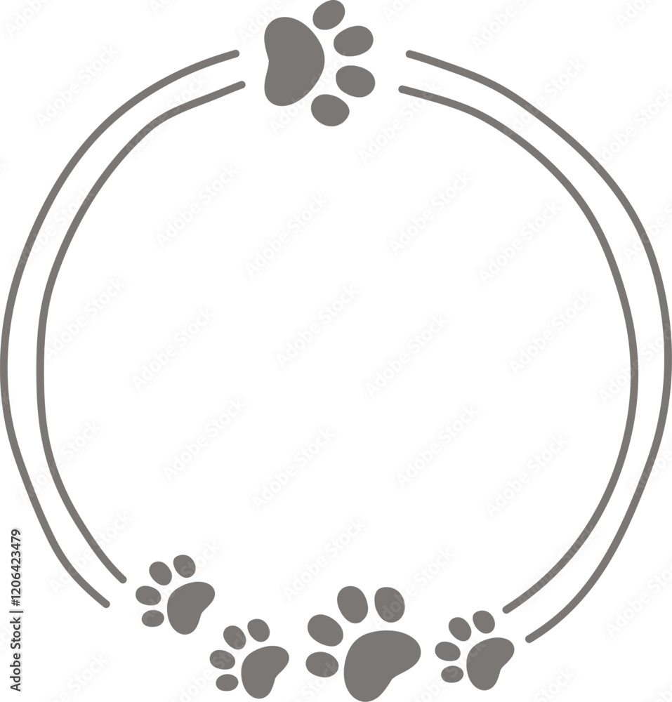 Hand Drawn Round Pet Frame With Footprints Hand Drawn Round Pet Frame With Footprints
