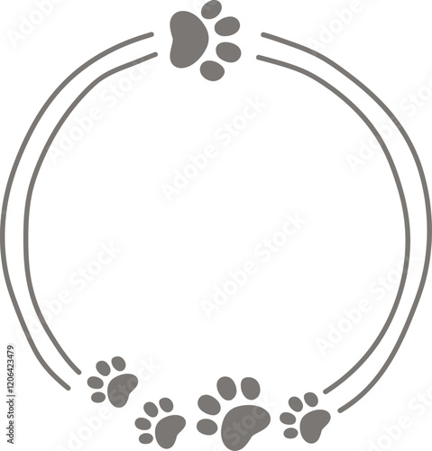 Hand Drawn Round Pet Frame With Footprints