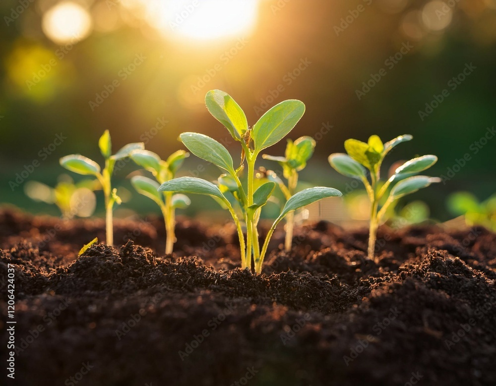 growing seedlings in fertile soil during sunlight in a garden focused on nurturing plant life growing seedlings in fertile soil during sunlight in a garden focused on nurturing plant life