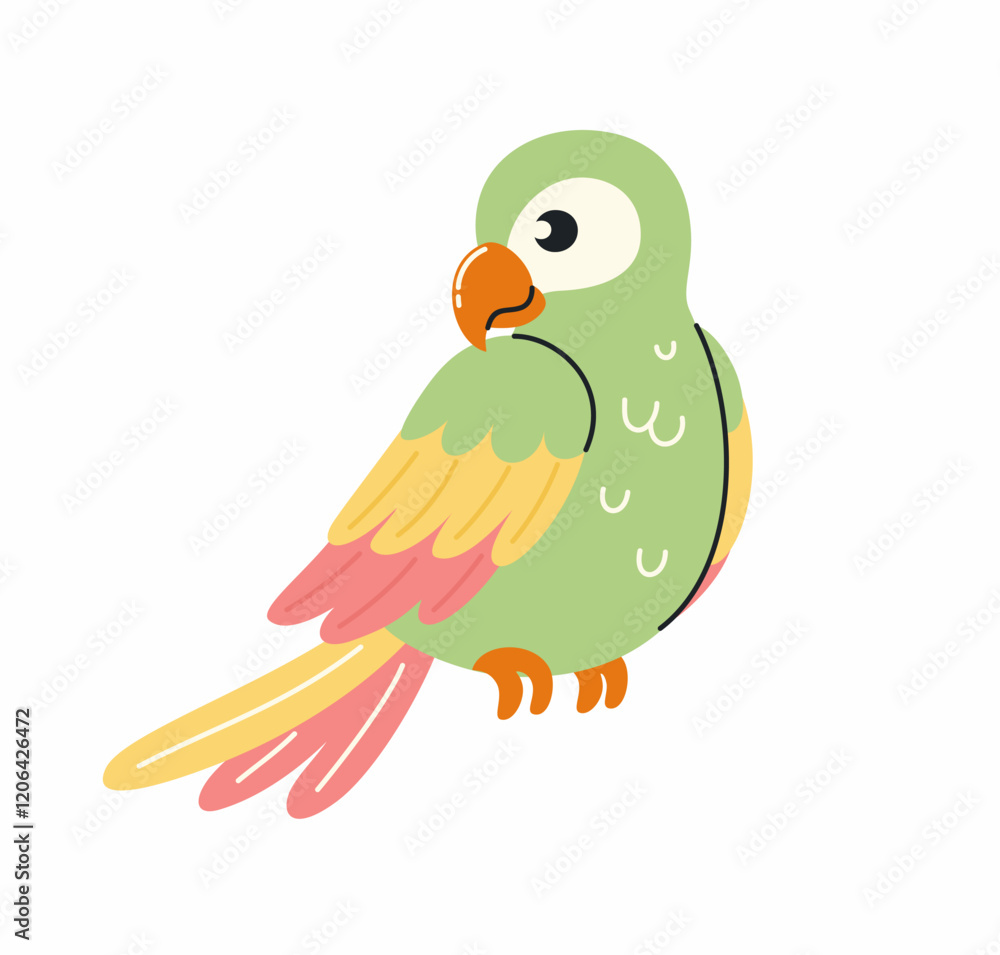 Illustration in children's style. Cute parrot. Flat vector illustration. Illustration in children's style. Cute parrot. Flat vector illustration.