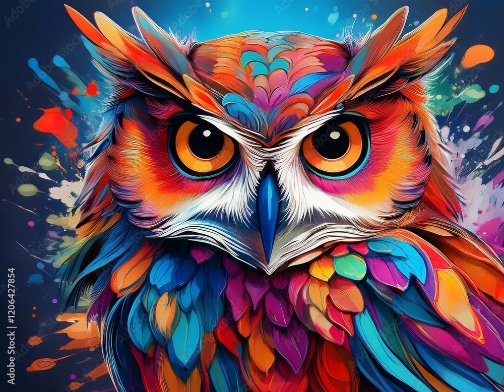 Obraz premium a colorful artistic depiction of an owl with vibrant splashes of paint