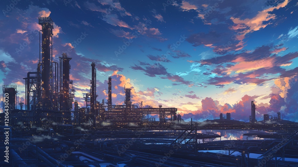 Obraz premium Oil refinery industry, gas refinery background, oil and gas fuel and energy generation