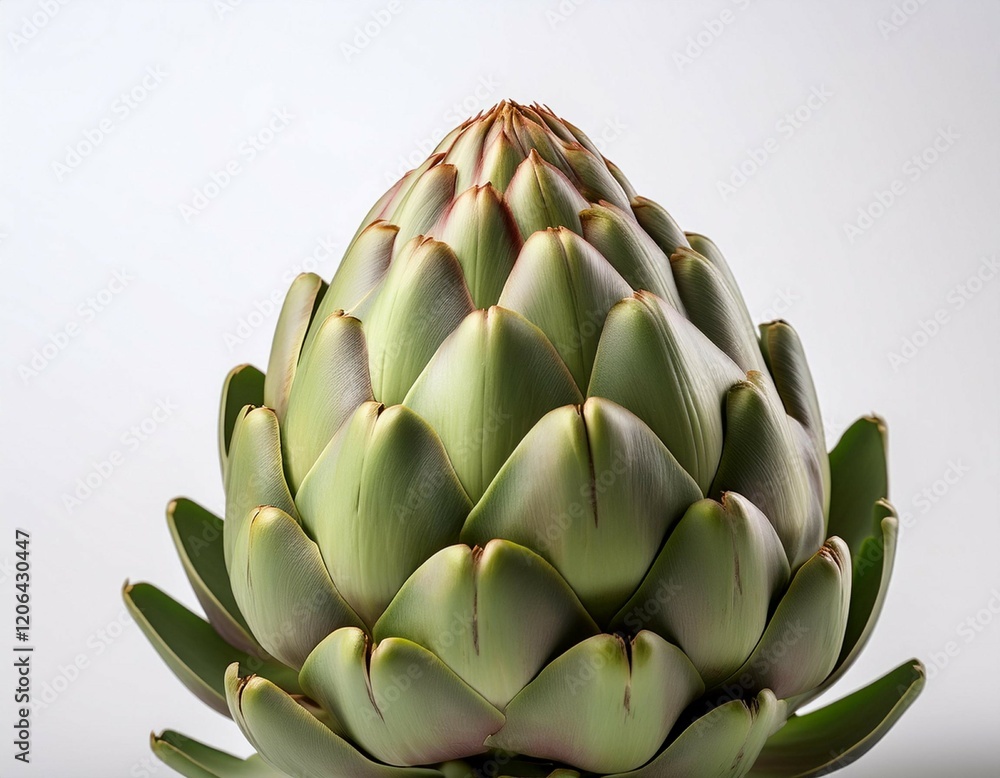 an artichoke displayed against a plain white background highlighting its unique texture and shape an artichoke displayed against a plain white background highlighting its unique texture and shape