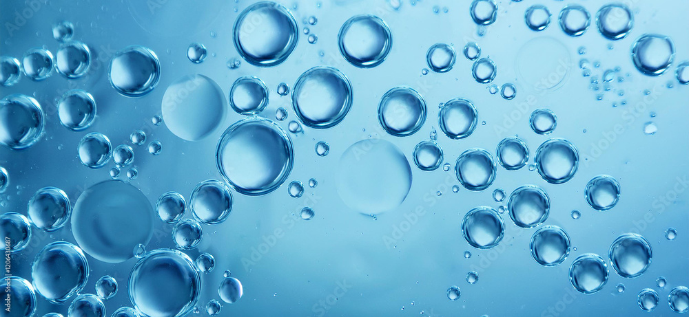 Blue drops and bubbles of clear water, blue abstract water background Blue drops and bubbles of clear water, blue abstract water background