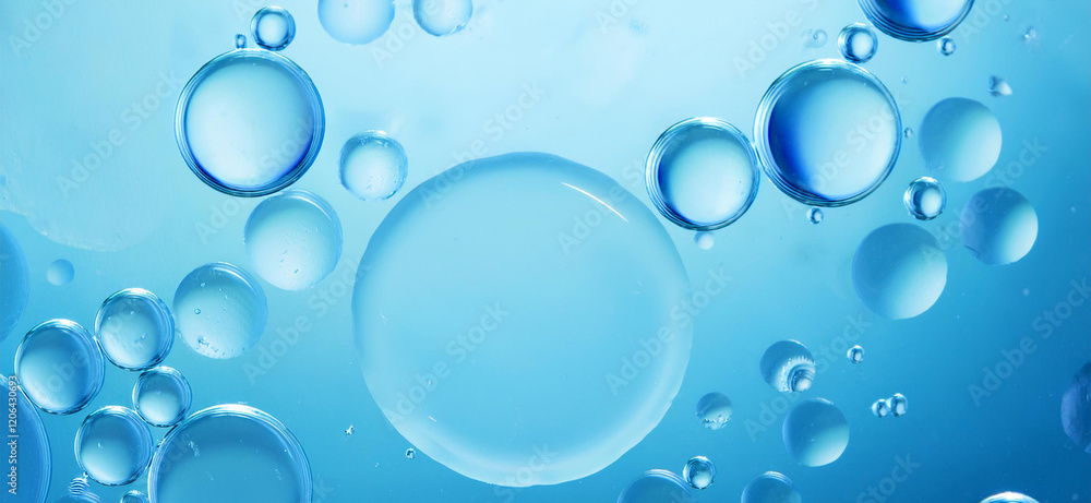Blue drops and bubbles of clear water, blue abstract water background Blue drops and bubbles of clear water, blue abstract water background