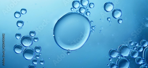 Wallpaper Mural Blue drops and bubbles of clear water, blue abstract water background Torontodigital.ca