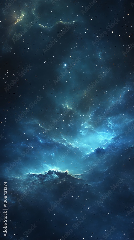 Fototapeta premium A cosmic scene featuring dark blue clouds and twinkling stars.
