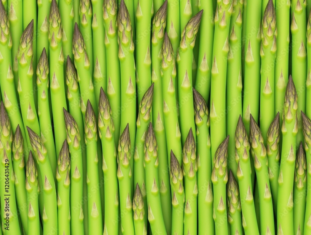 Fototapeta premium Close-up view of fresh asparagus spears, vibrant green and tightly clustered.