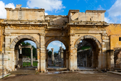 Remained Gate of Mazeus and Mithridates in Ephesus, triumphal arch built in honor of Emperor Augustus, Izmir, Turkey photo