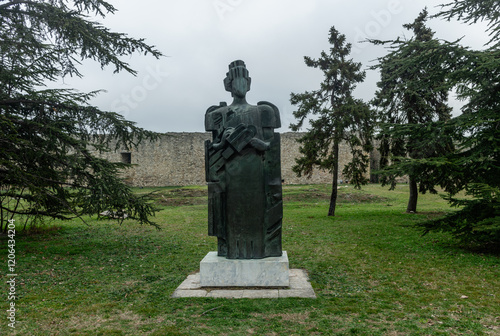 Statue of Despot Stefan Lazarevic at the Belgrade Fortress grounds in winter, Serbia photo