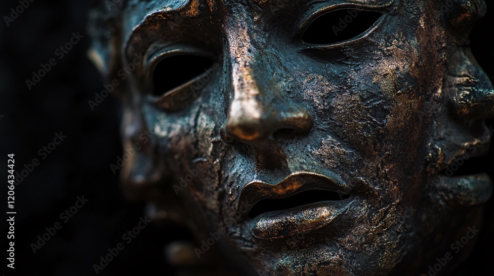 Rustic Theater Tragedy Masks Symbolizing Drama and Emotion Rustic Theater Tragedy Masks Symbolizing Drama and Emotion