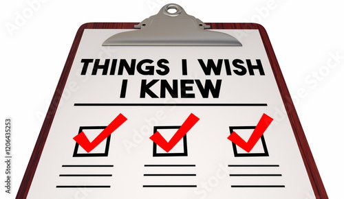 Bild auf Leinwand Things I Wish I Knew Check List Mark Boxes Advice Ideas 3d Illustration