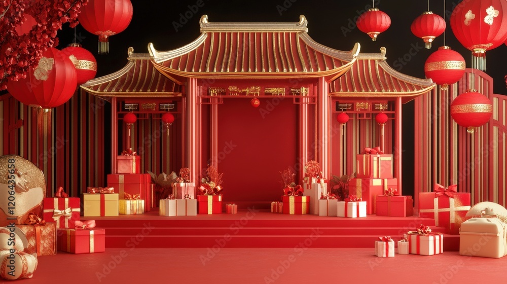 Festive Red Chinese New Year Gift Display Festive Red Chinese New Year Gift Display