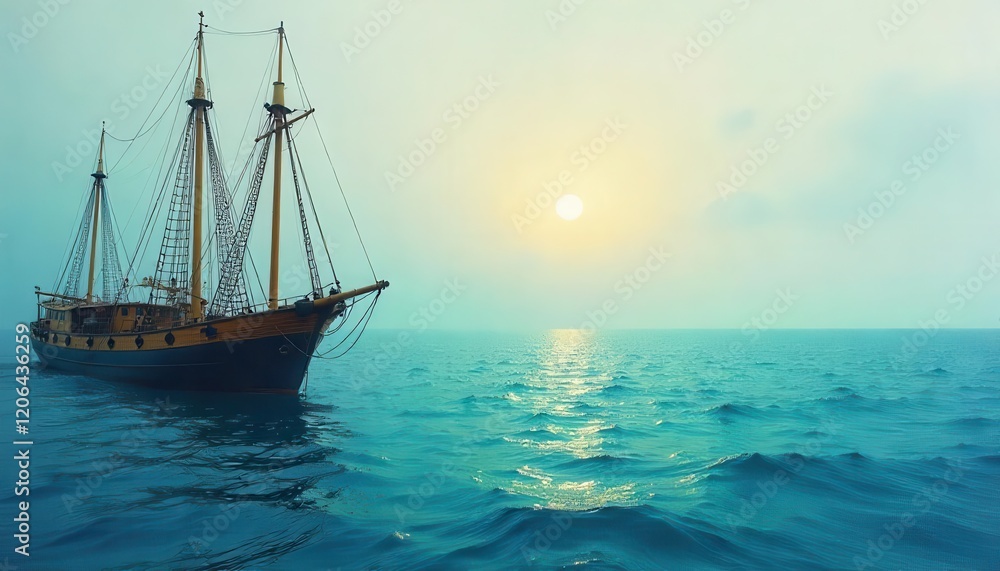 Sailing ship at sunrise ocean photography serene environment side view maritime adventure Sailing ship at sunrise ocean photography serene environment side view maritime adventure