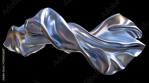 Abstract Metallic Fluid Sculpture with Flowing Shape and Reflective Surface photo