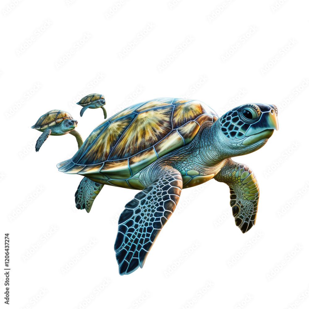 Naklejka premium Sea turtles are swimming isolated on white transparent background