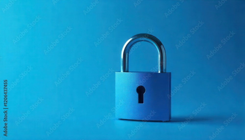 Fototapeta premium Locking security blue padlock on vibrant background digital image minimalist design close-up view safety concept