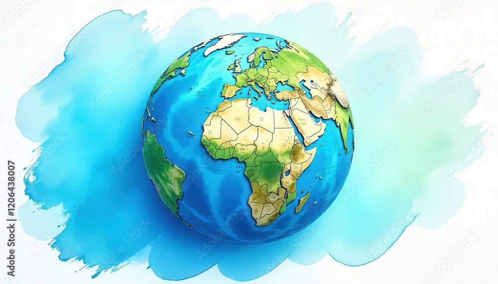 Naklejka premium Global map illustration digital art earth features creative environment artistic perspective conceptual geography