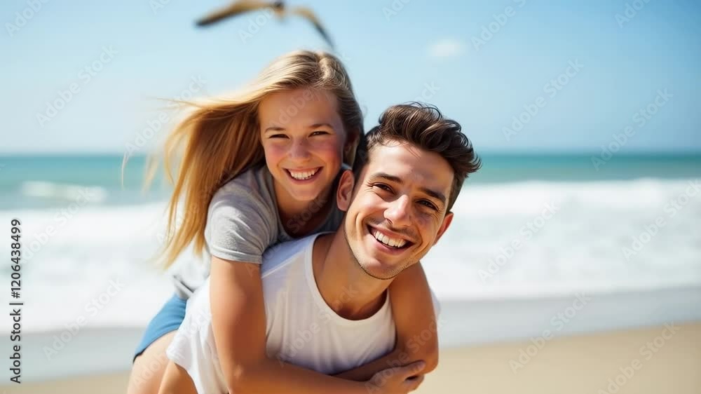 Joyful Beach Bonding: A Young Girl and Boy Sharing a Fun Moment Together on a Sunny Beach with Clear Blue Waters and Laughter Joyful Beach Bonding: A Young Girl and Boy Sharing a Fun Moment Together on a Sunny Beach with Clear Blue Waters and Laughter