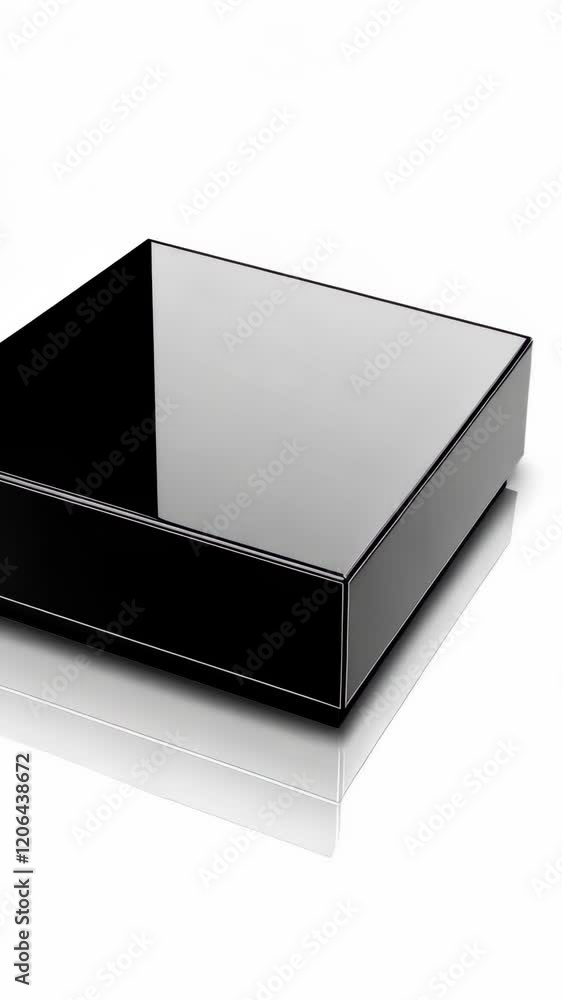 Black square display box reflecting light in a minimalist setting with sleek design and modern aesthetics Black square display box reflecting light in a minimalist setting with sleek design and modern aesthetics