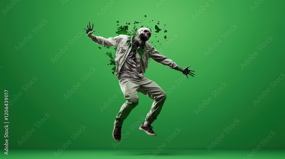 Fototapeta premium Dynamic Urban Dance with Artistic Green Background