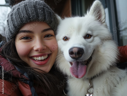 young smiling woman taking a selfie with her dog and herself with smartphone --ar 4:3 --style raw --stylize 250 --v 6.1 Job ID: 0d53243b-0ef6-4b6c-92cc-870a83b5b845 photo