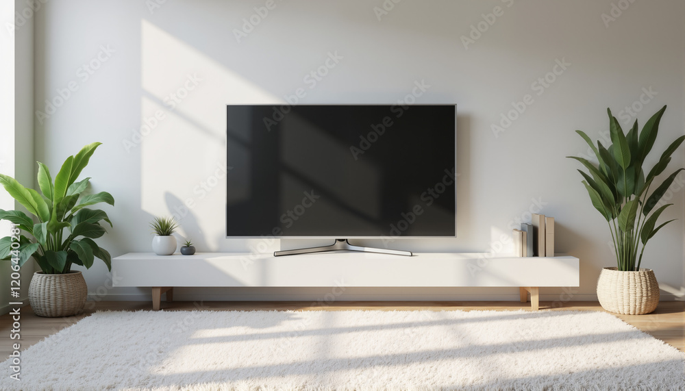 Modern living room with television and indoor plants Modern living room with television and indoor plants