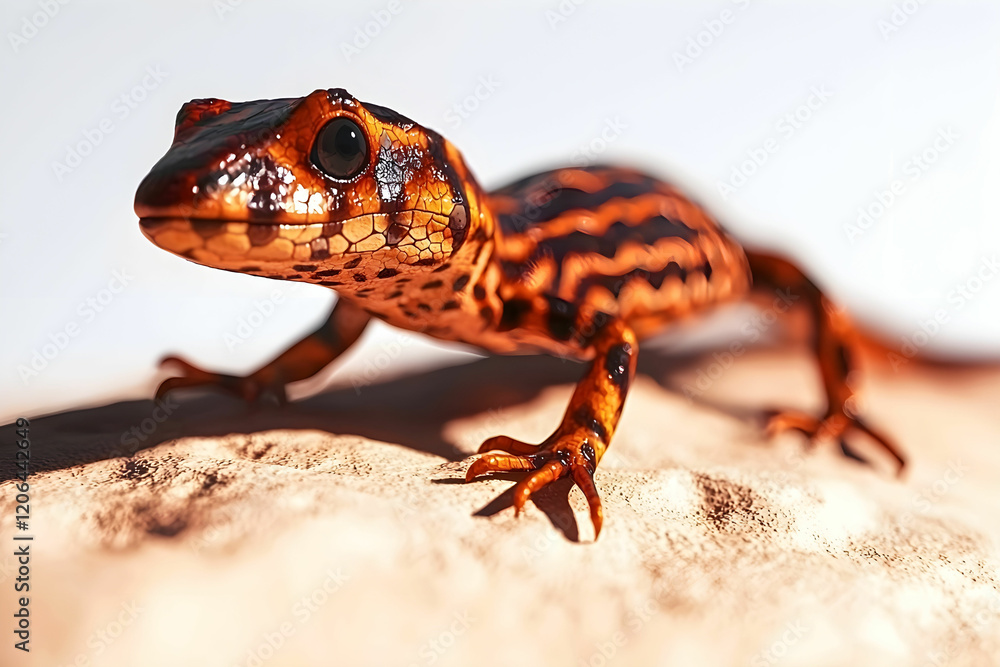 Fototapeta premium Vibrant Orange Gecko on Sandy Surface Under Bright Sunlight