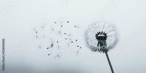 Wallpaper Mural Dandelion dispersing seeds in the wind on a soft gray background.
 Torontodigital.ca
