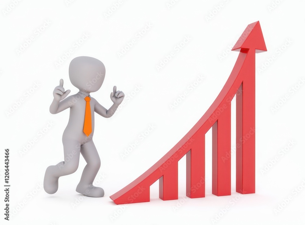 3d man red arrow success chart on white background. 3d man red arrow success chart on white background.