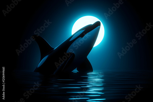 Majestic Orca Whale Breaching Under a Bright Moonlit Sky photo