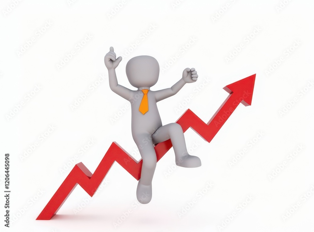 3d man red arrow success chart on white background. 3d man red arrow success chart on white background.